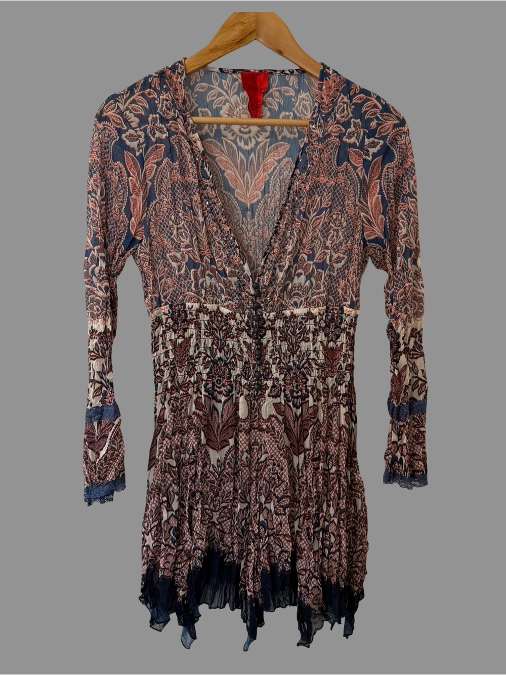 V Cristina Print V-Neck Sheer Mini Dress/Beach Cover S
